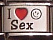 I love sex - with happy face - laser 9mm Italian charm - Click Image to Close